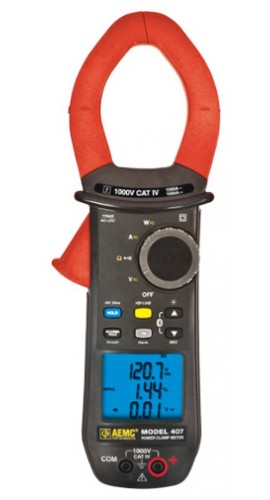AEMC 407 Power Clamp Meter/Data Logger, 1000 V AC/DC, 1000 A AC/1500 A DC-