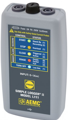 AEMC L111 Simple Logger II True RMS Datalogger, 1-Channel, 0-1A AC-