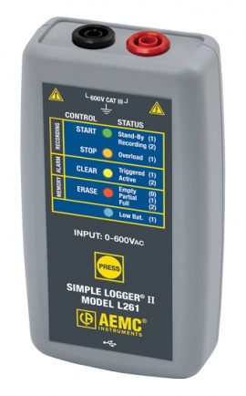 AEMC L261 Simple Logger II AC/DC Voltage Data Logger, 600 V-